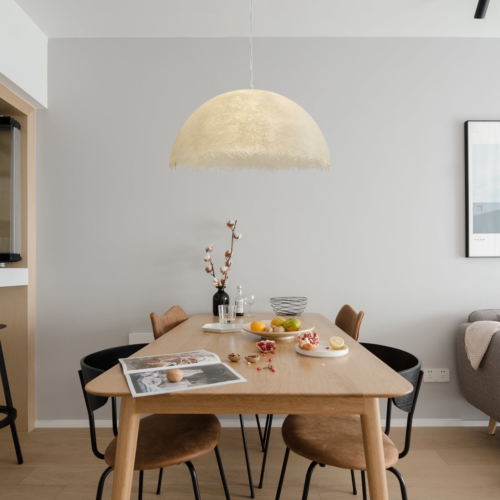 White Dome-Shape Feather Pendant Light