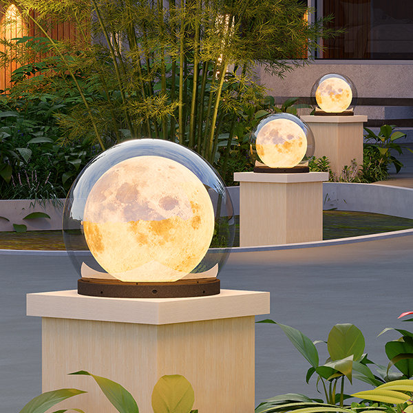 Modern Lunar Pillar Lights | Glass Moon Outdoor Lighting
