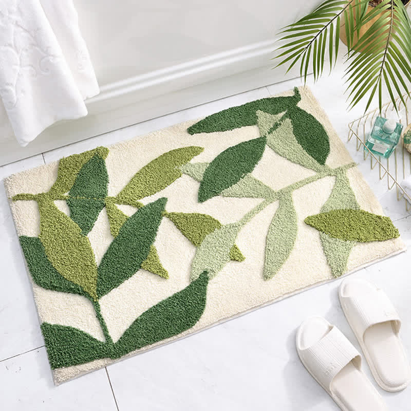 Green Leaf Printed Rug – Soft, Non-Slip Floor Mat for Home