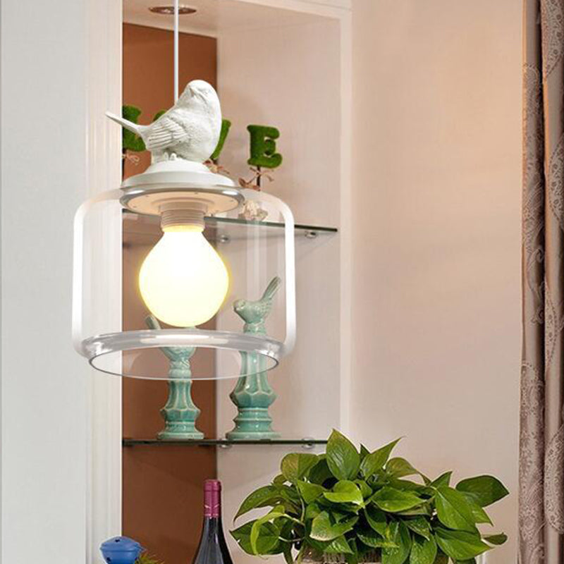 Single Head Bird-Design Glass Lamp | Clear Glass, Adjustable Height Pendant Light