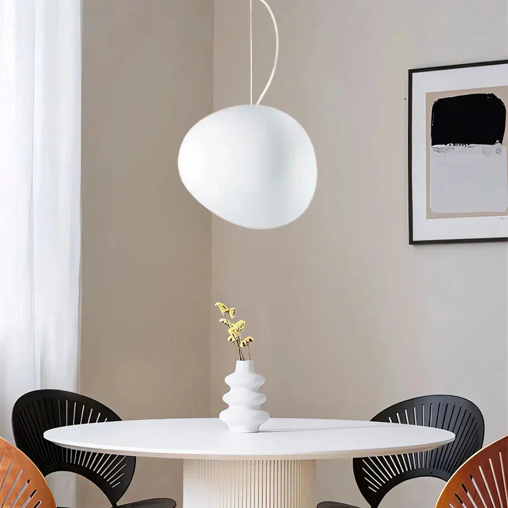 Minimalist White Pebble Hanging Lamp | Frosted Glass Shade