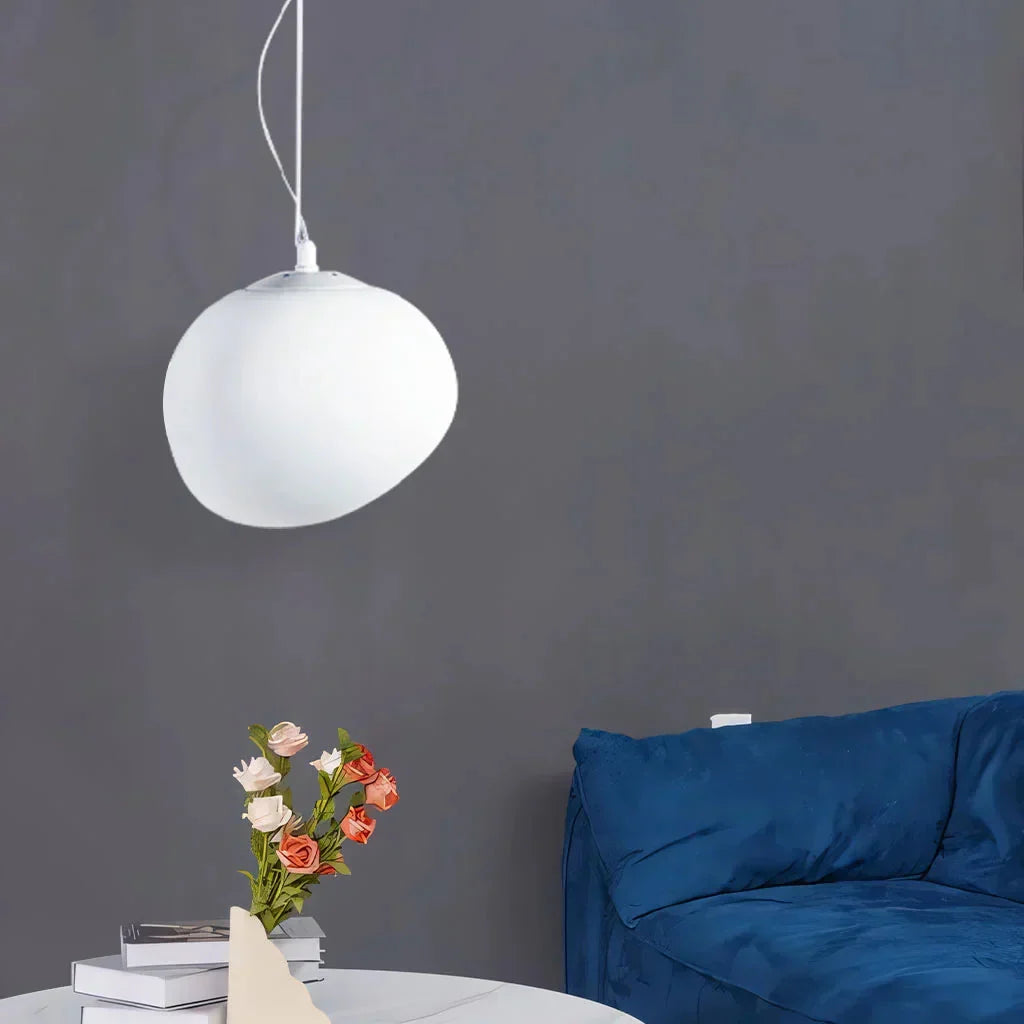 Minimalist White Pebble Hanging Lamp | Frosted Glass Shade