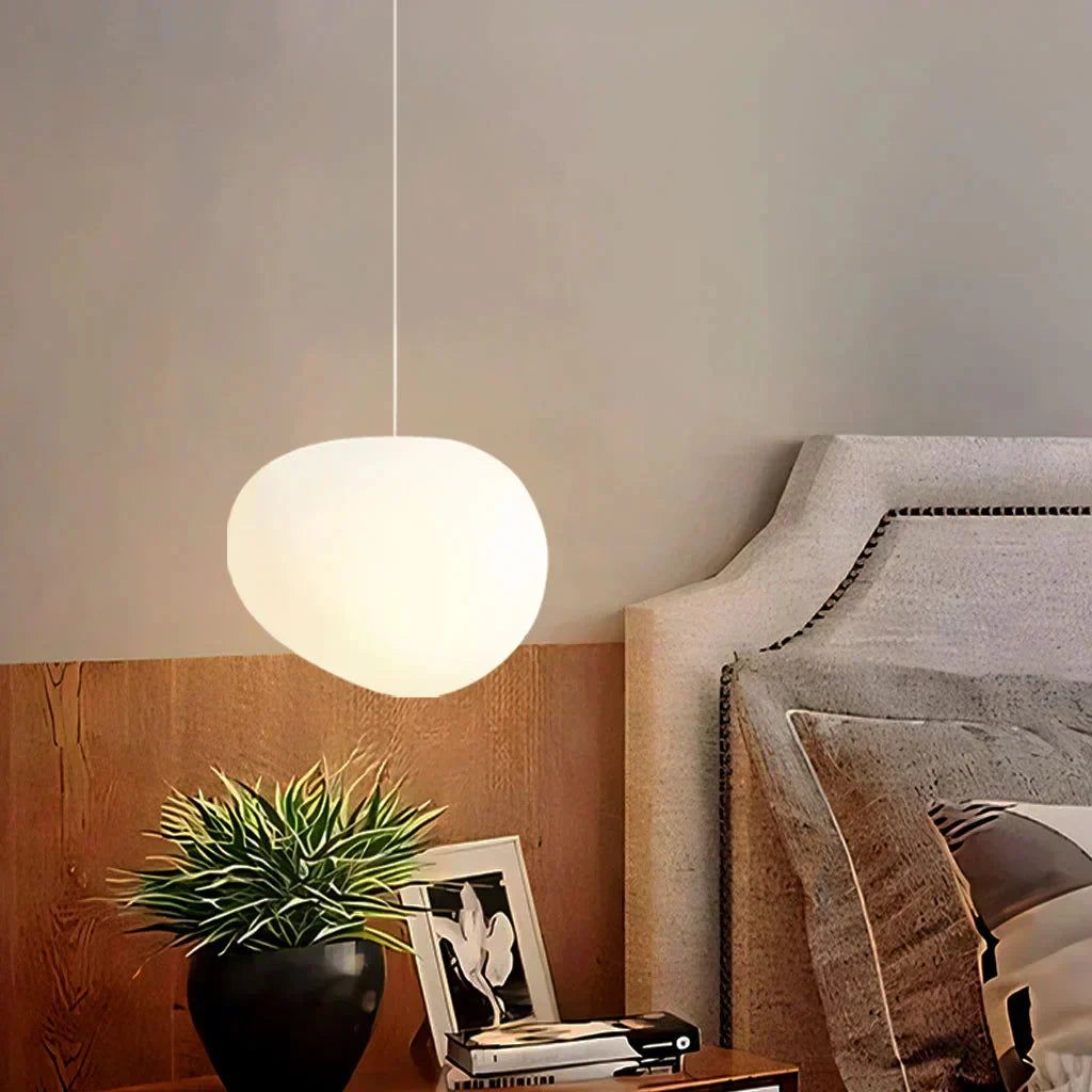 Minimalist White Pebble Hanging Lamp | Frosted Glass Shade