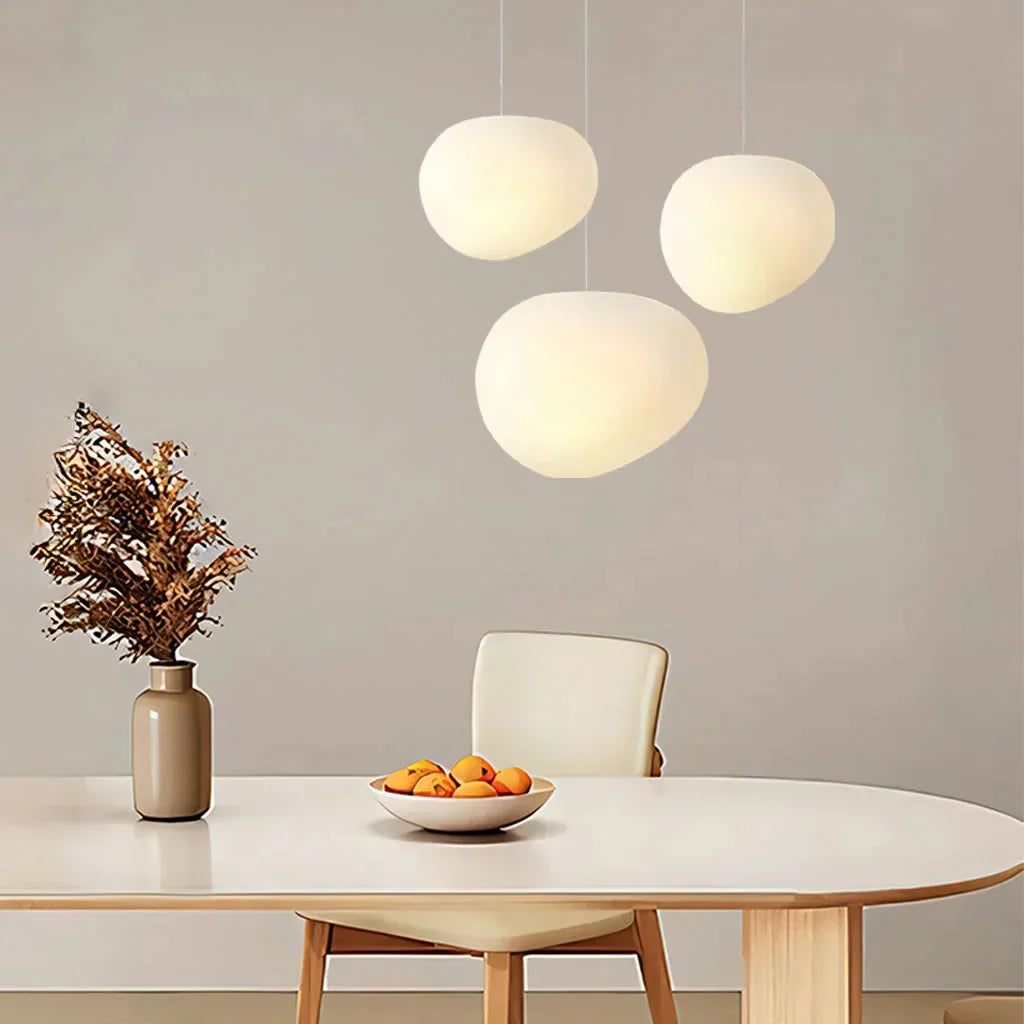 Minimalist White Pebble Hanging Lamp | Frosted Glass Shade