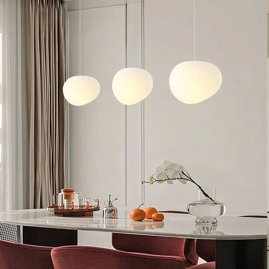 Minimalist White Pebble Hanging Lamp | Frosted Glass Shade