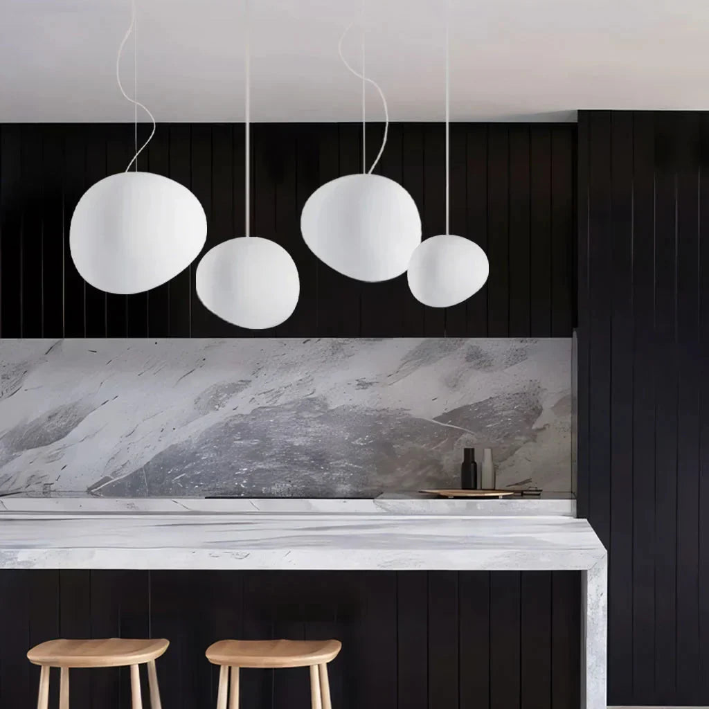 Minimalist White Pebble Hanging Lamp | Frosted Glass Shade