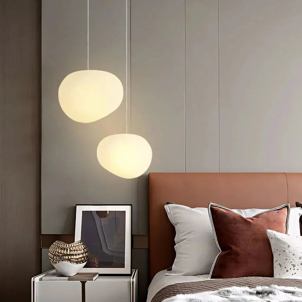 Minimalist White Pebble Hanging Lamp | Frosted Glass Shade