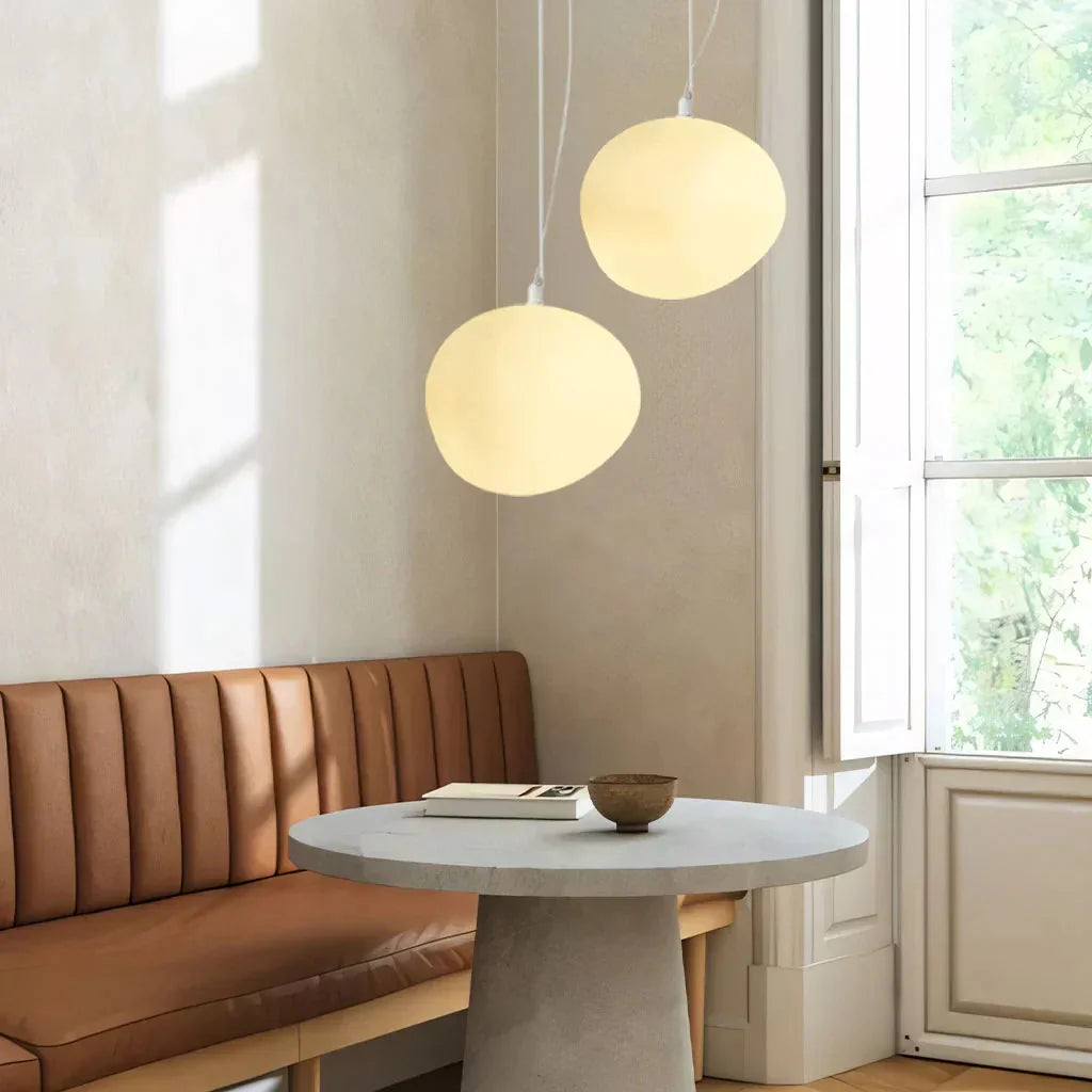 Minimalist White Pebble Hanging Lamp | Frosted Glass Shade