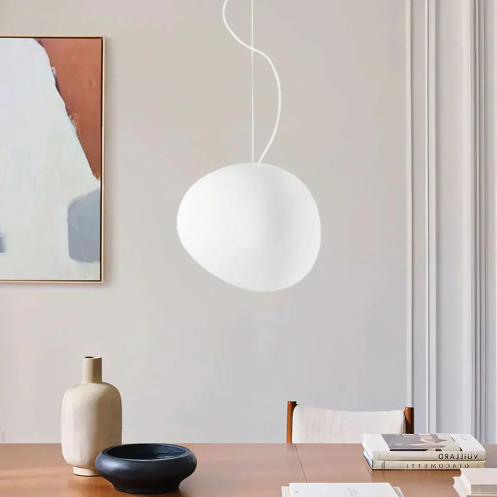 Minimalist White Pebble Hanging Lamp | Frosted Glass Shade