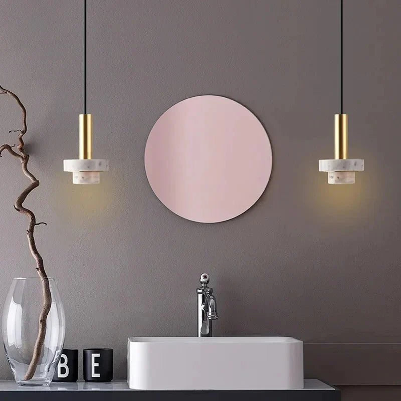Modern Pendant Lamp – Copper and Volcanic Stone Hanging Light