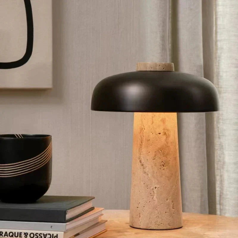 Travertine Lamp with Natural Stone Base