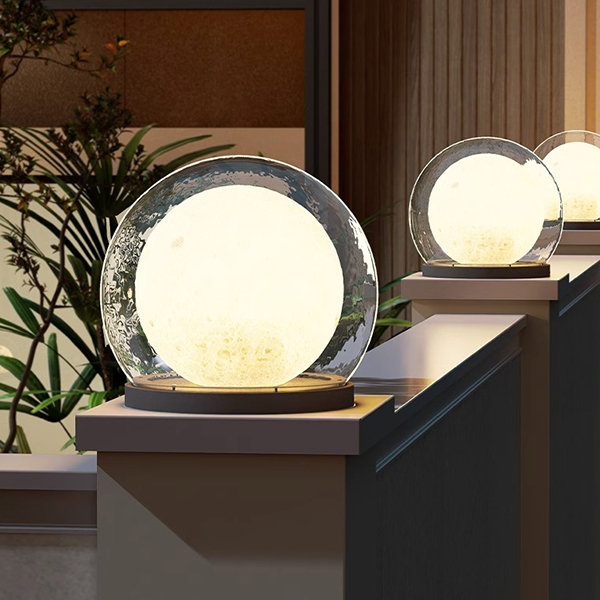 Modern Lunar Pillar Lights | Glass Moon Outdoor Lighting