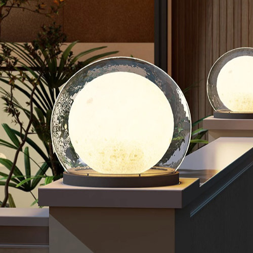 Modern Lunar Pillar Lights | Glass Moon Outdoor Lighting