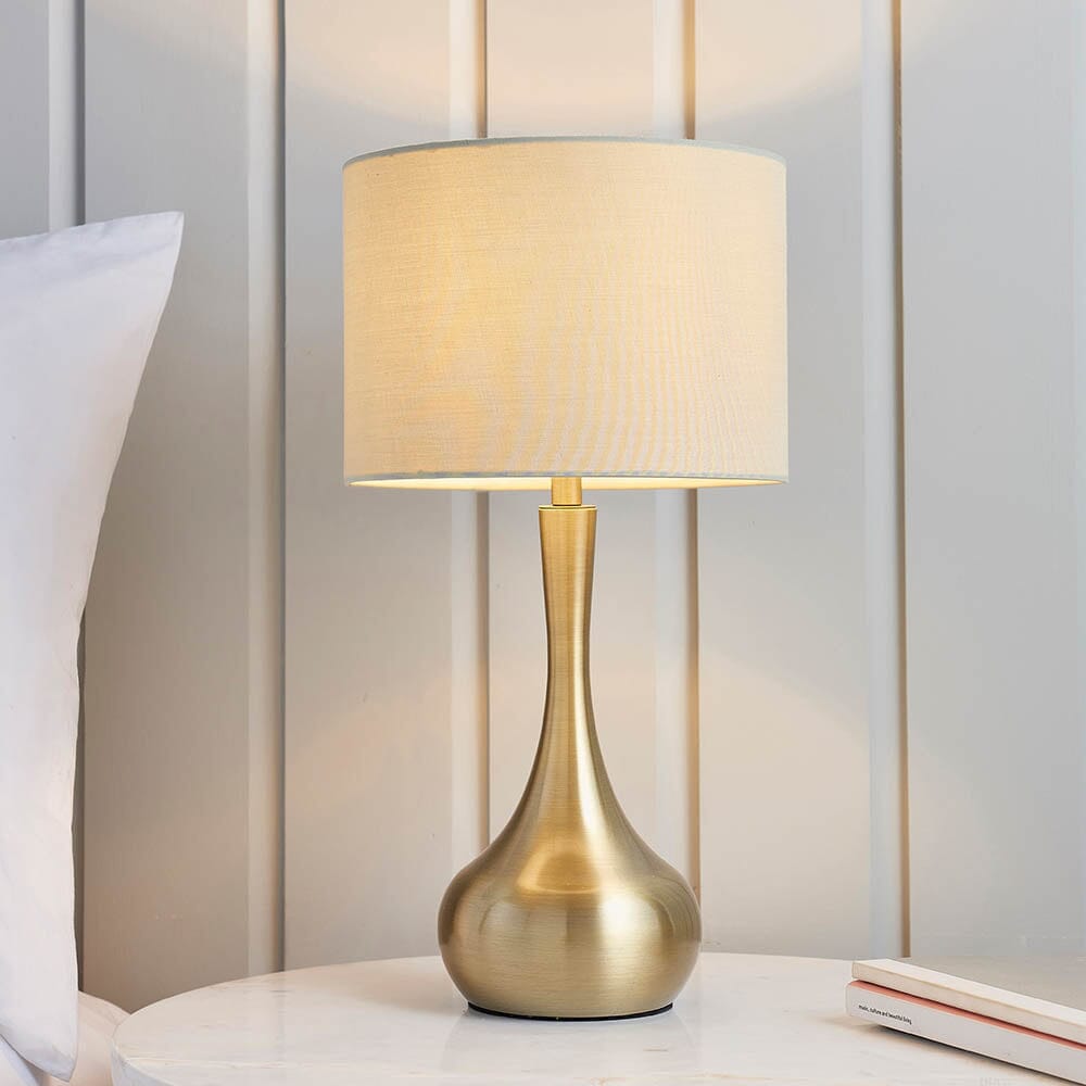 Modern Copper Table Lamp - Classic Fabric Shade
