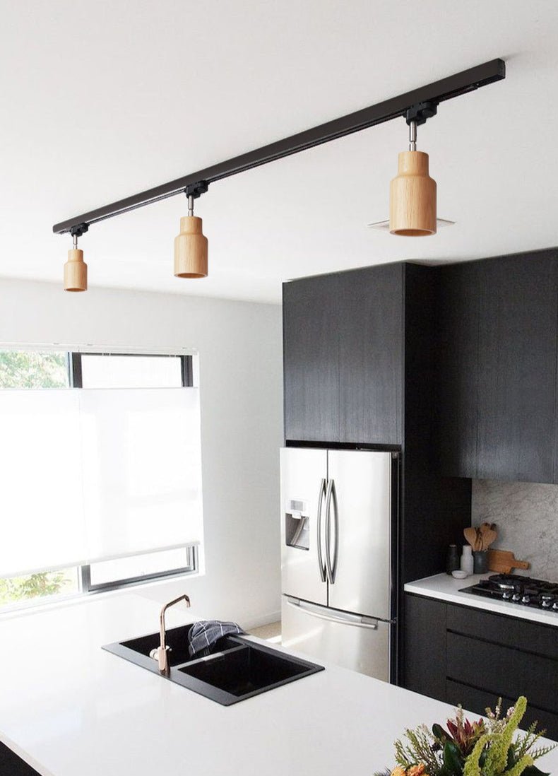 Modern Industrial Track Light - Adjustable Metal and Wood Ceiling Fixture