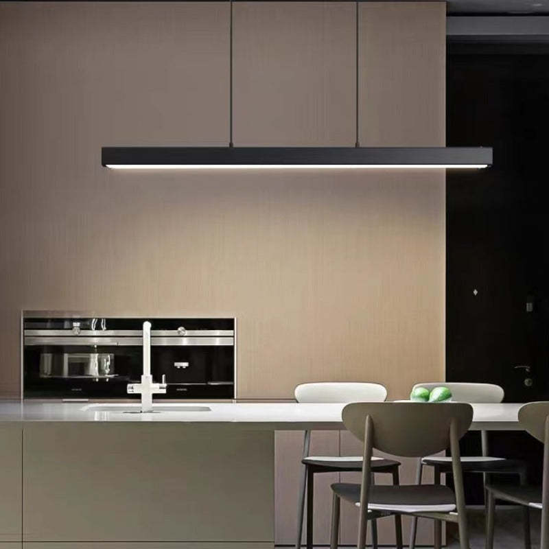 Contemporary Linear Metal Pendant Light – Black/Brown LED Ceiling Lamp