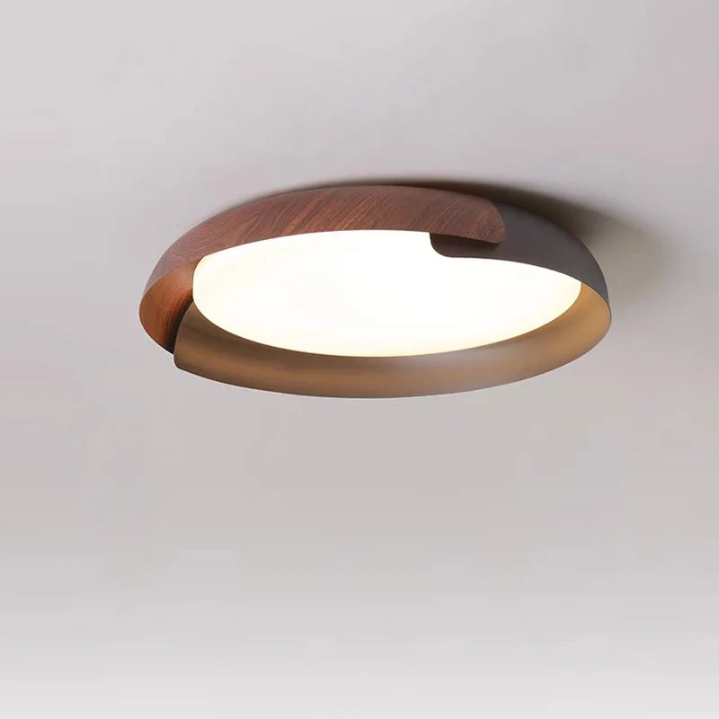 Modern Flush Mount Wood Ceiling Light | Round Acrylic Bedroom Light