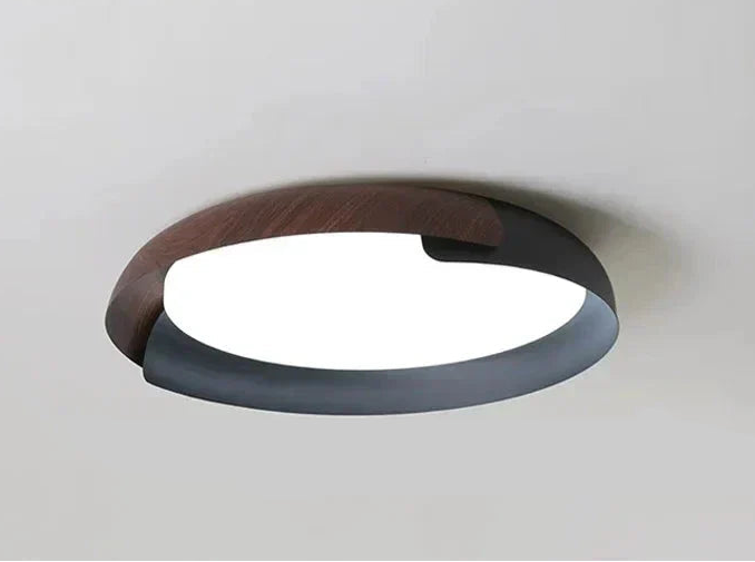 Modern Flush Mount Wood Ceiling Light | Round Acrylic Bedroom Light