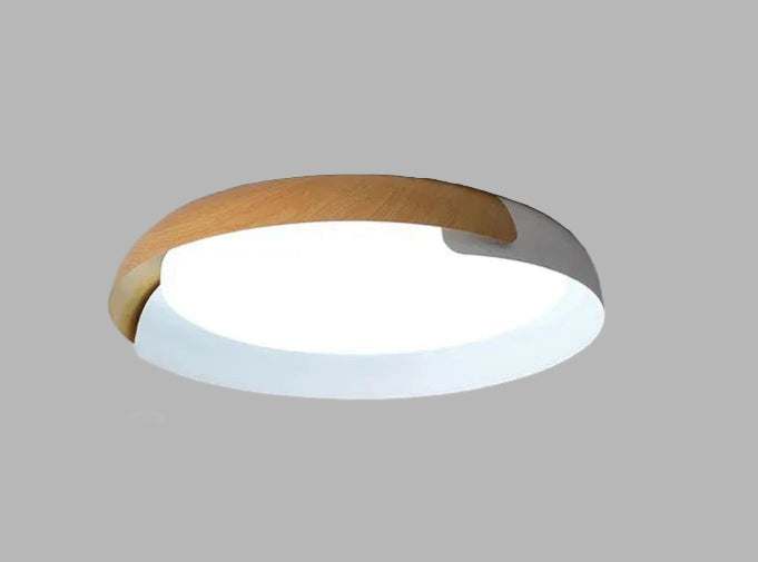 Modern Flush Mount Wood Ceiling Light | Round Acrylic Bedroom Light