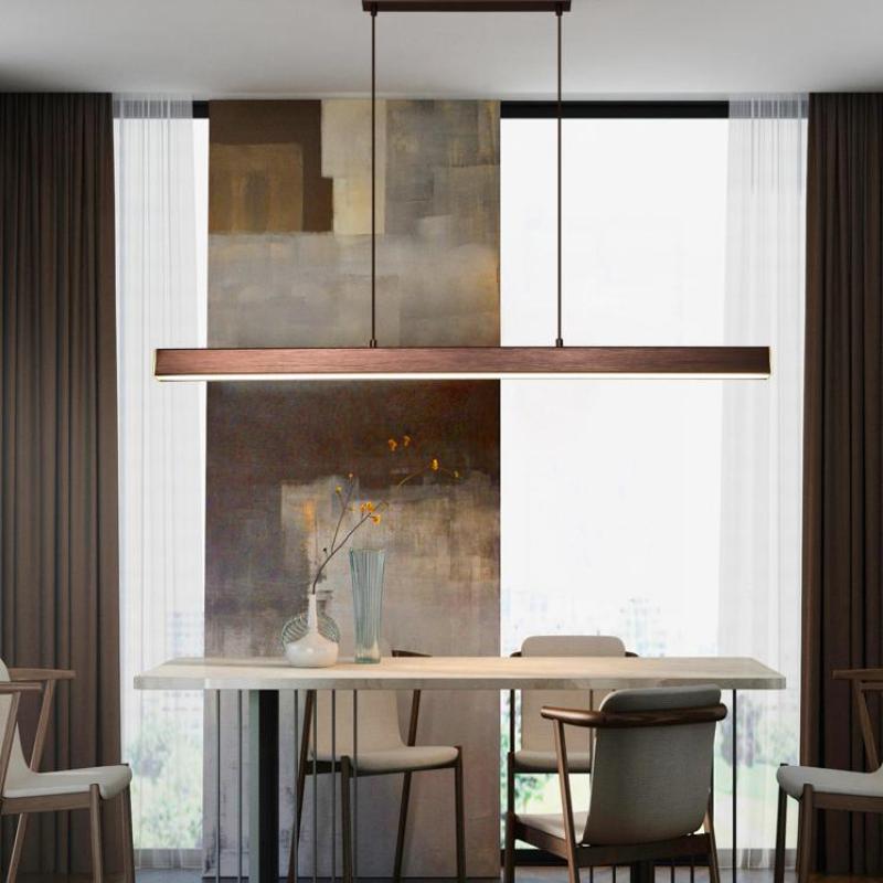Contemporary Linear Metal Pendant Light – Black/Brown LED Ceiling Lamp