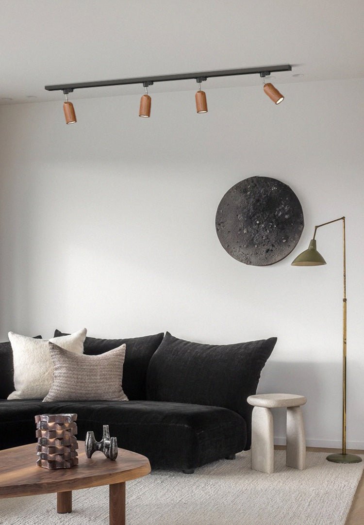 Modern Industrial Track Light - Adjustable Metal and Wood Ceiling Fixture