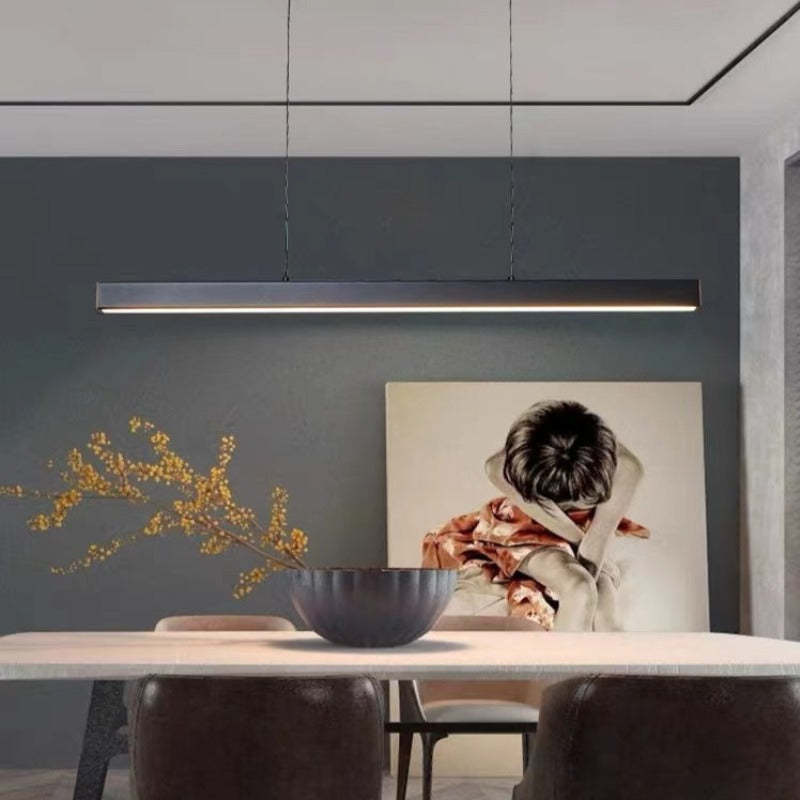 Contemporary Linear Metal Pendant Light – Black/Brown LED Ceiling Lamp