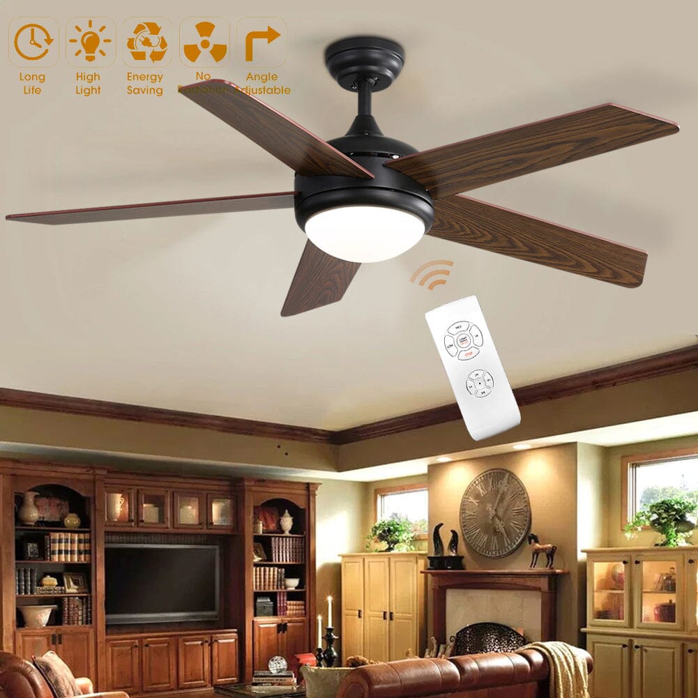 Stylish 52" Wooden Ceiling Fan with Dimmable LED Lamp and Remote Control