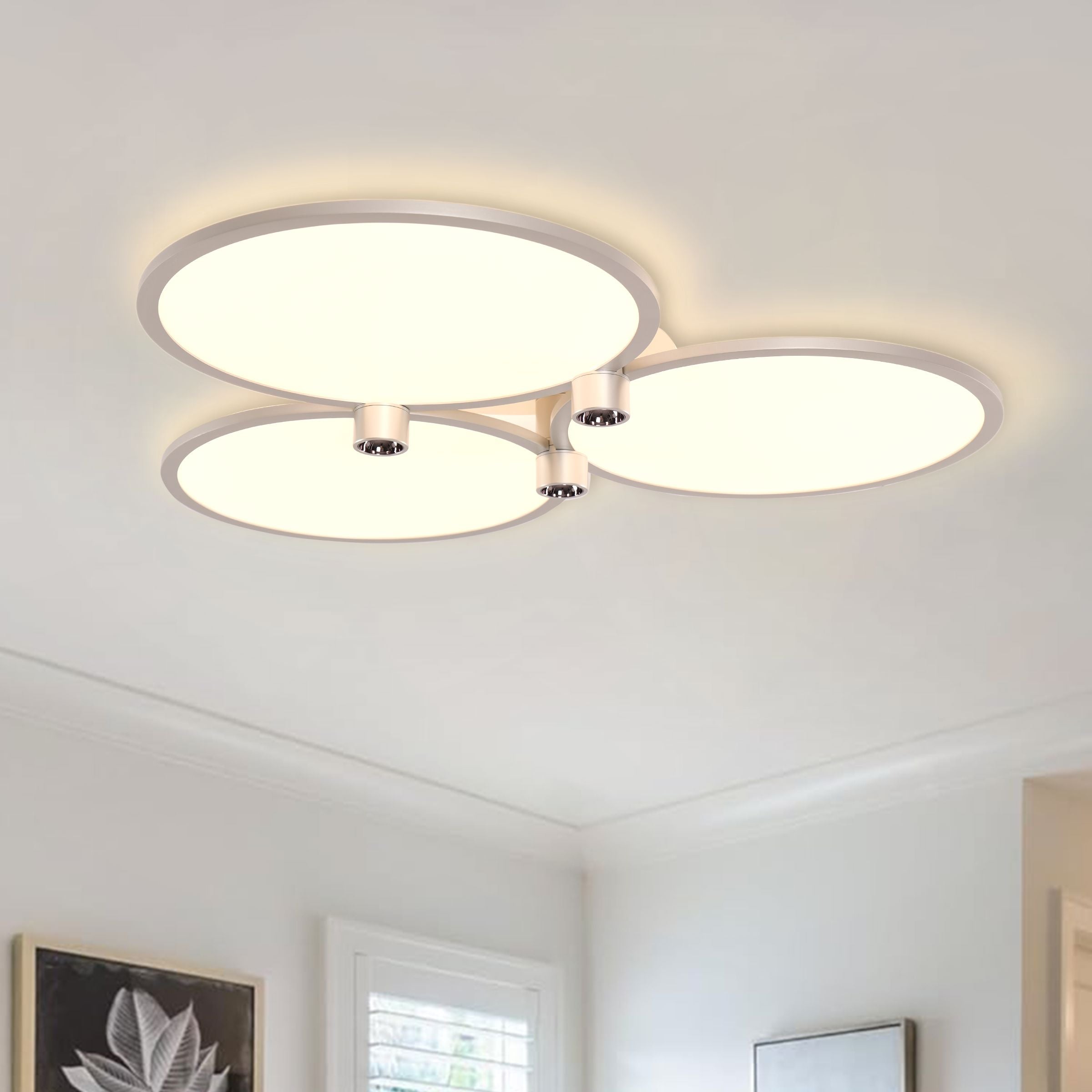 Three-Disk Full Spectrum Ceiling Light – Modern Silver & Gold Finish