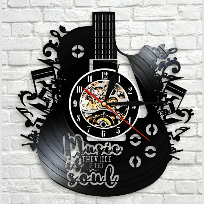 Guitar-Shaped Vinyl Wall Clock with LED Lights – Cool Decor for Music Fans
