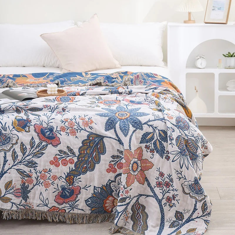 Woven Blanket with Floral Print