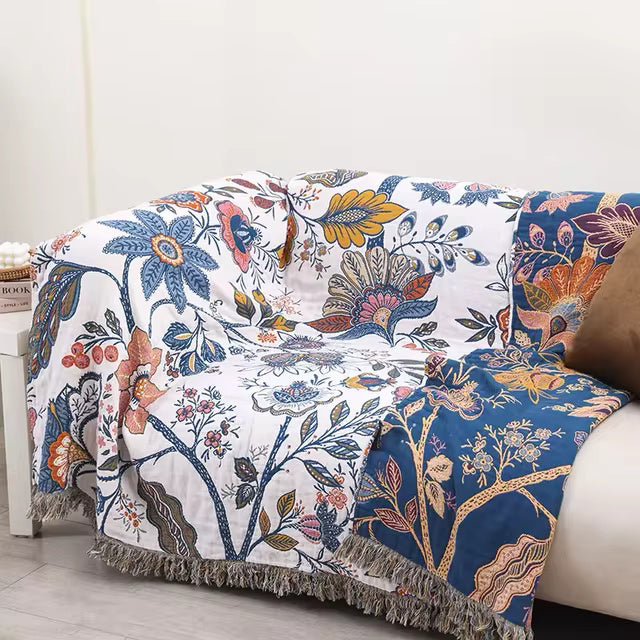 Woven Blanket with Floral Print