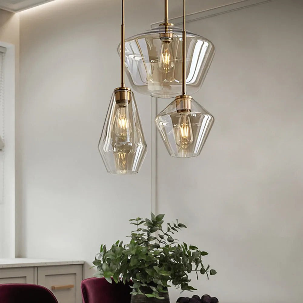 Diamond Shape Pendant Lamp – Modern Glass Shade with Metal Base