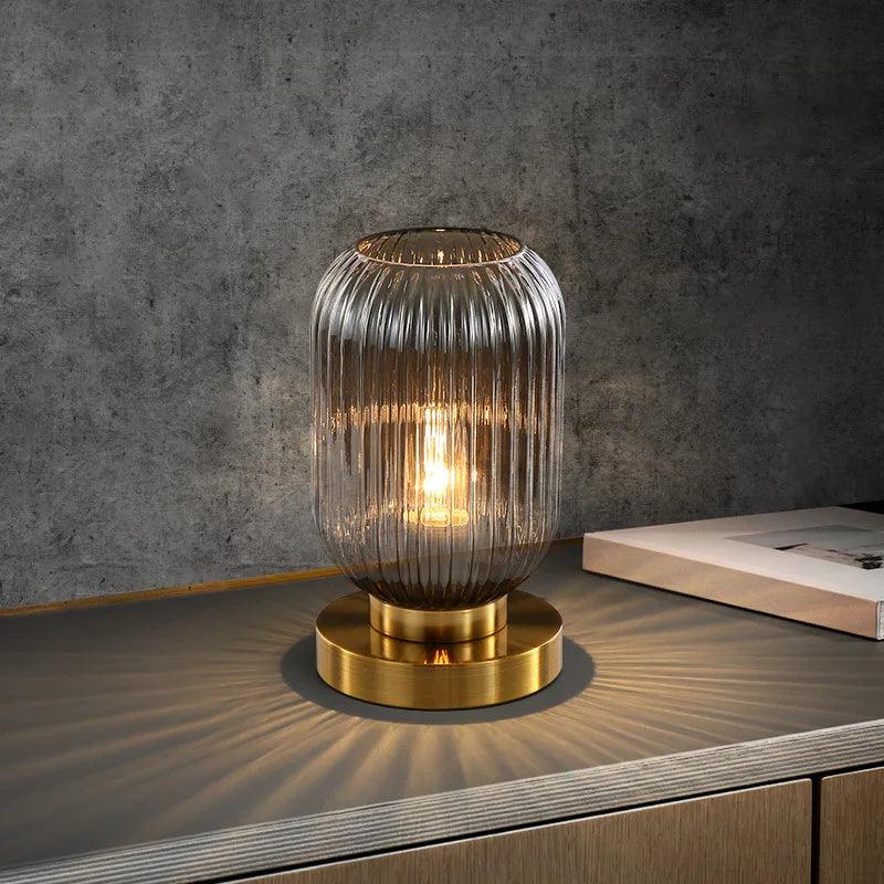 Classic Glass Table Lamp – Stylish Glow with Gold Accent