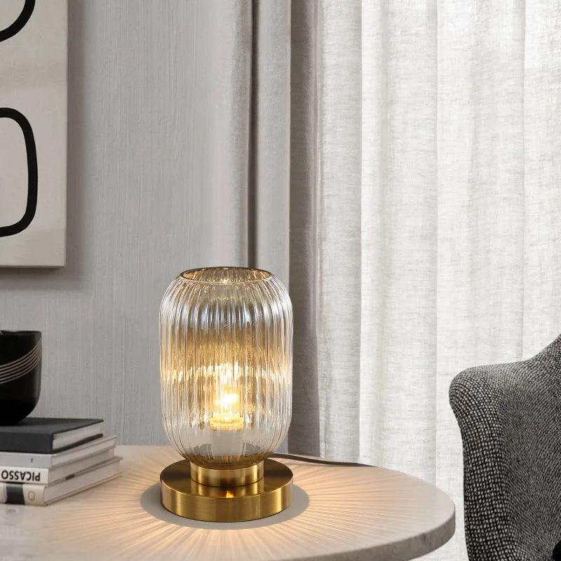 Classic Glass Table Lamp – Stylish Glow with Gold Accent