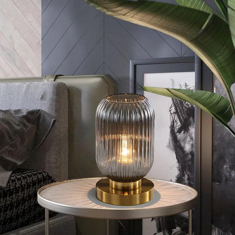 Classic Glass Table Lamp – Stylish Glow with Gold Accent