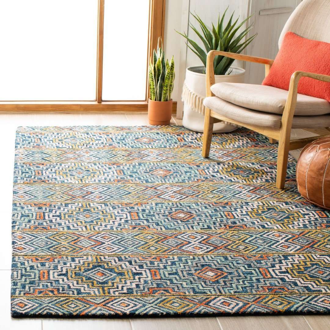 Multi-Colour Loop Cut Rug | High-Low Pile Carpet