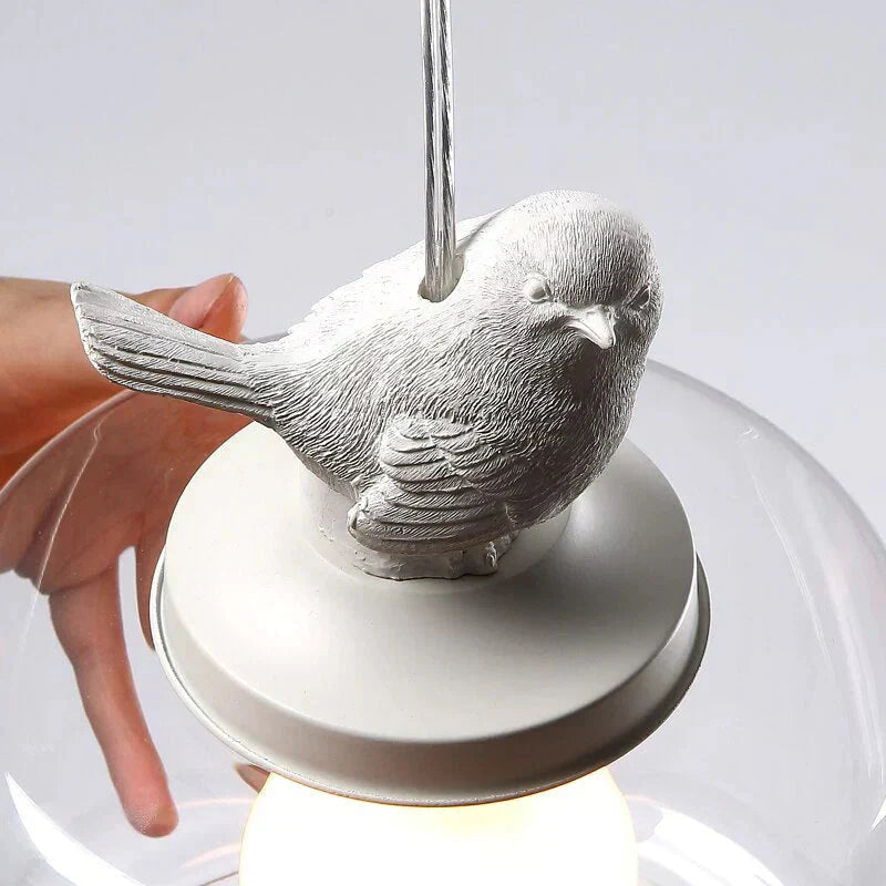 Single Head Bird-Design Glass Lamp | Clear Glass, Adjustable Height Pendant Light