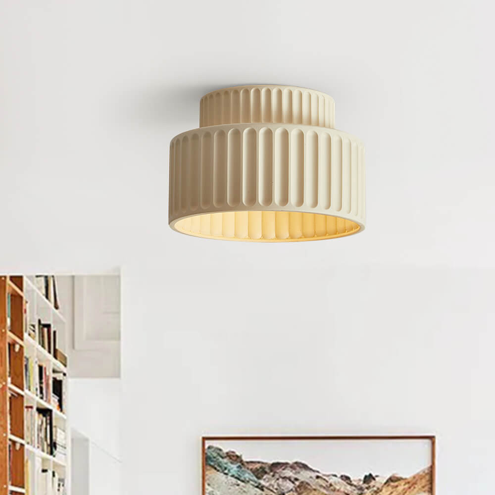 Cream Fabric Drum Ceiling Lamp - Vintage Semi-Flush Mount Fixture