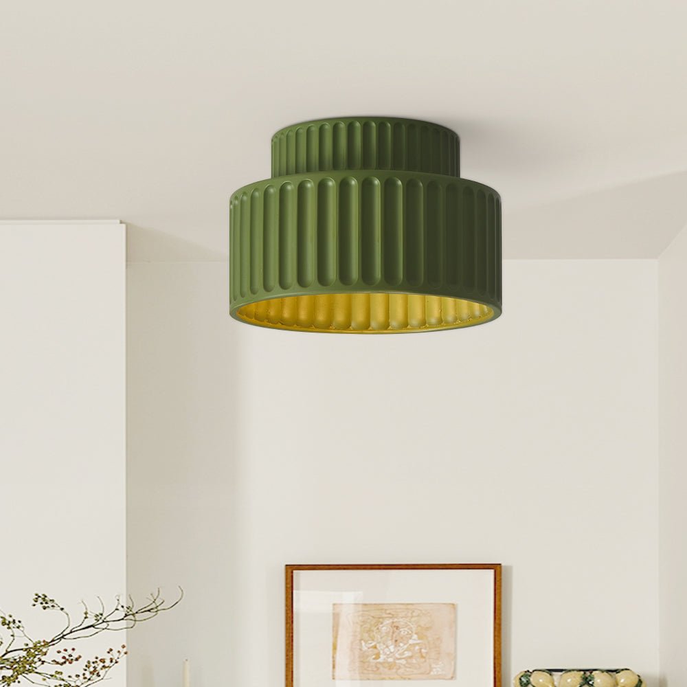 Cream Fabric Drum Ceiling Lamp - Vintage Semi-Flush Mount Fixture