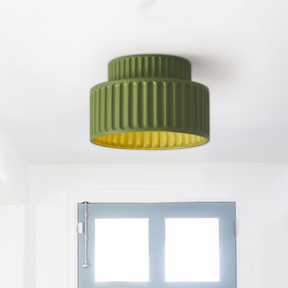 Cream Fabric Drum Ceiling Lamp - Vintage Semi-Flush Mount Fixture