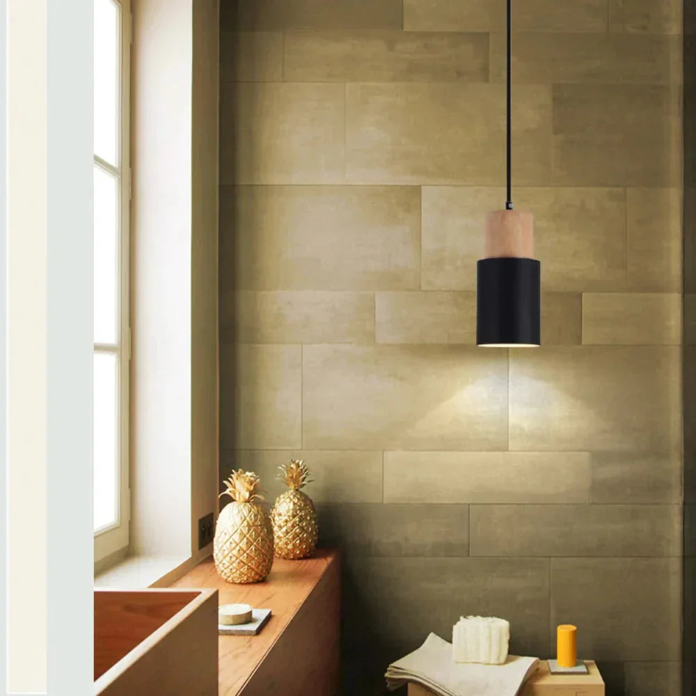 Modern Nordic Pendant Light with Wood Trim