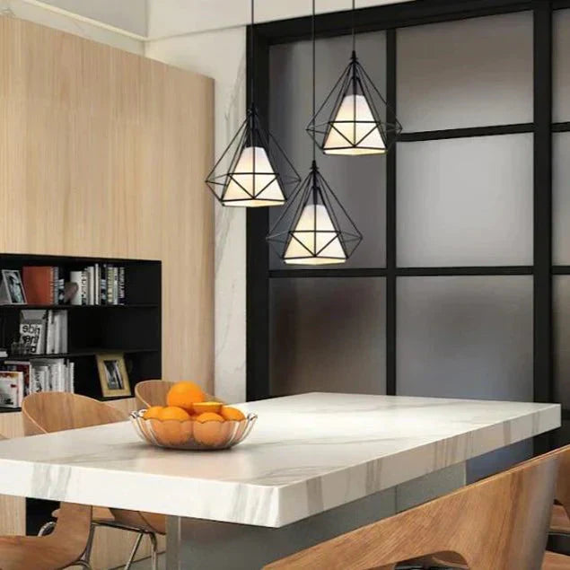 Sleek Iron-Framed Pendant Light – E27 Compatible, Designed for Kitchen and Dining Spaces