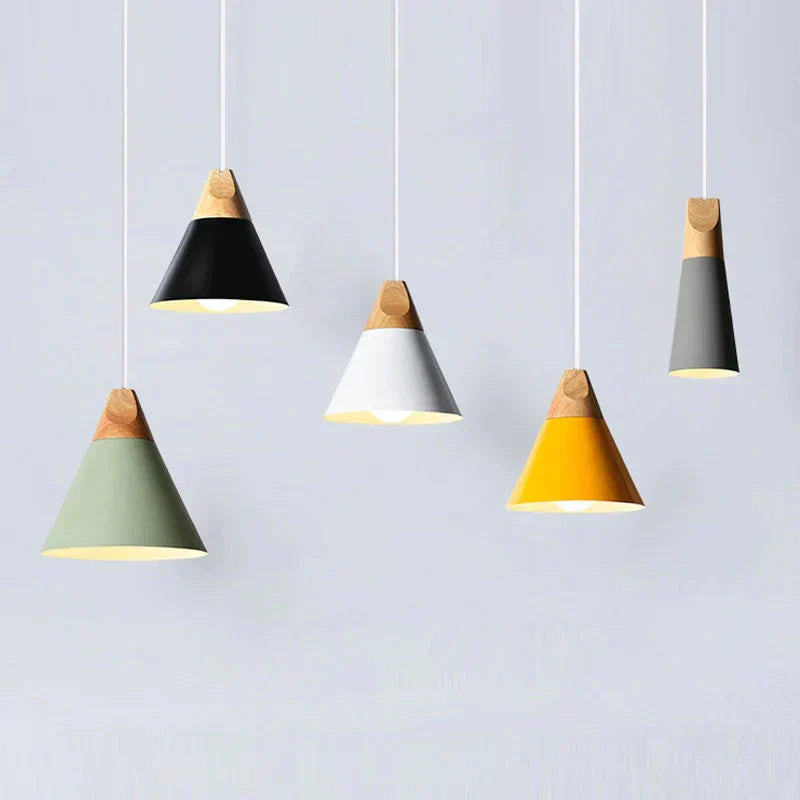 Stylish Wood and Aluminum LED Hanging Lamp – E27 Compatible