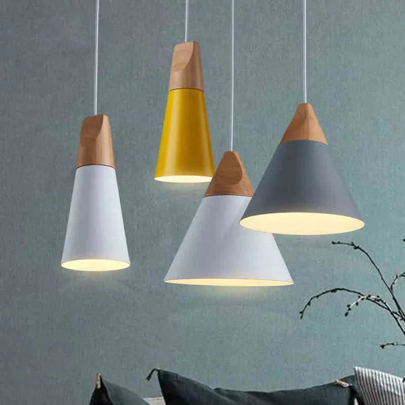 Stylish Wood and Aluminum LED Hanging Lamp – E27 Compatible