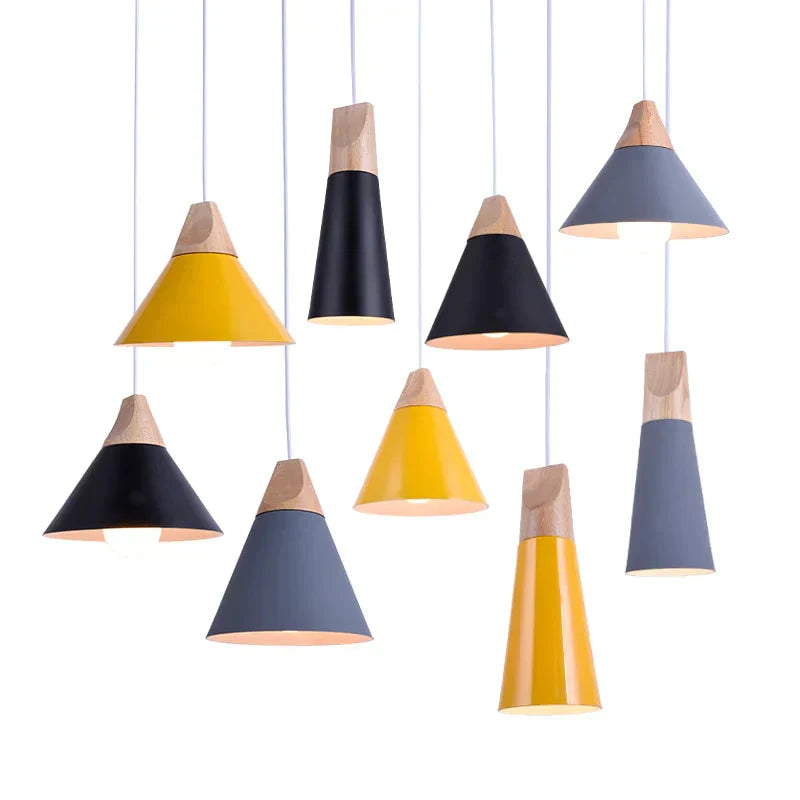 Stylish Wood and Aluminum LED Hanging Lamp – E27 Compatible