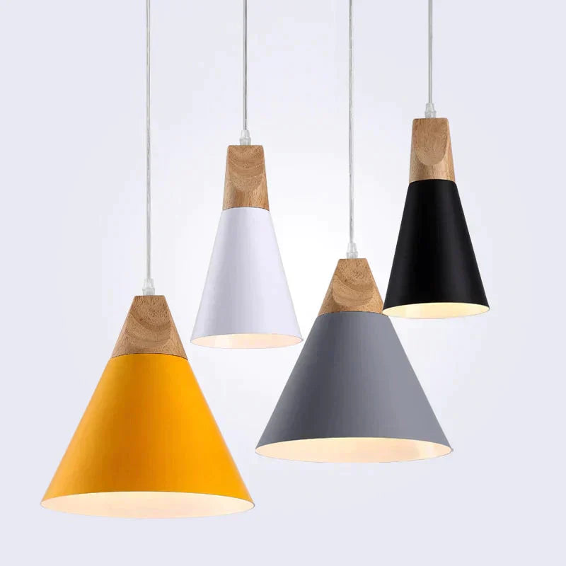 Stylish Wood and Aluminum LED Hanging Lamp – E27 Compatible