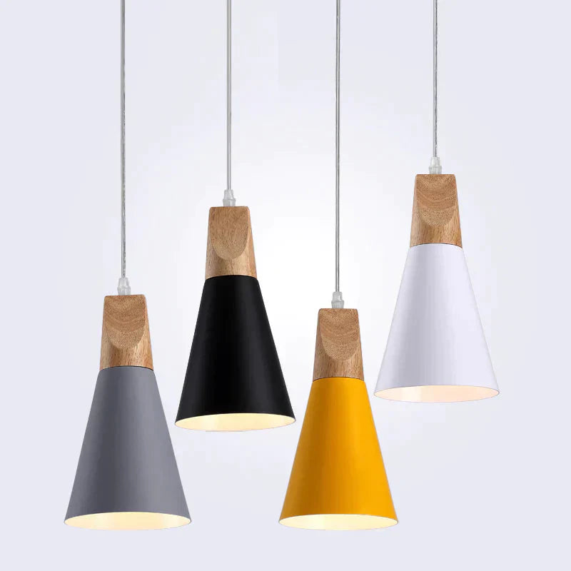Stylish Wood and Aluminum LED Hanging Lamp – E27 Compatible