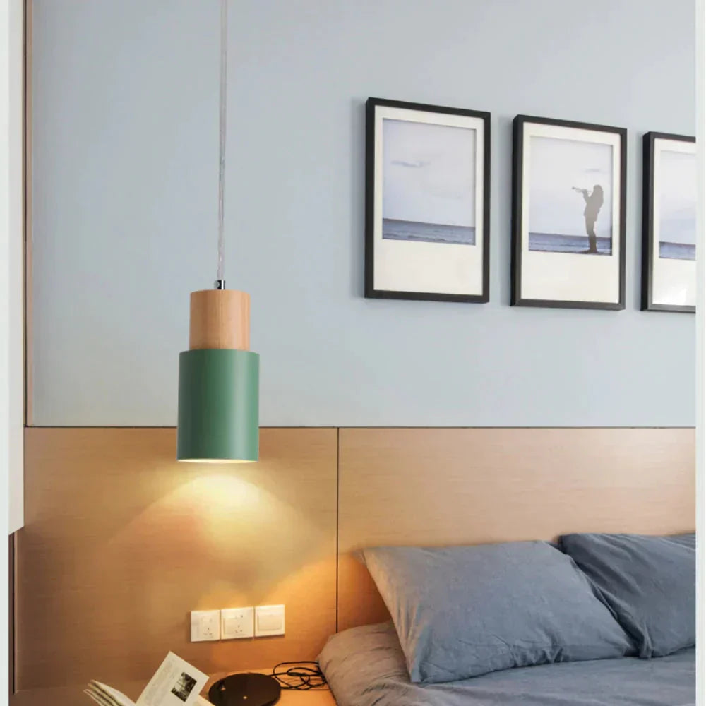 Modern Nordic Pendant Light with Wood Trim