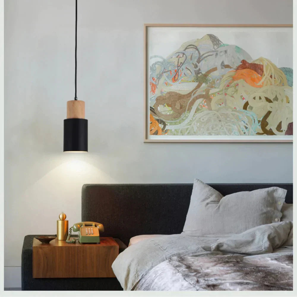 Modern Nordic Pendant Light with Wood Trim