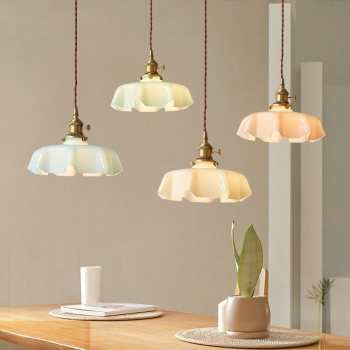 Cream Flower Pendant Light | Vintage Glass Shade